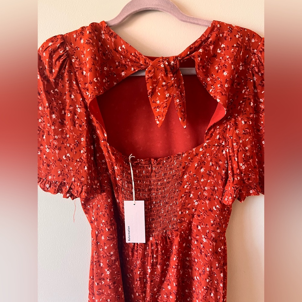 Reformation Floral Red Dress Alaina Size 6 - Picture 7 of 9